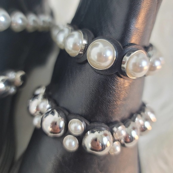 ZARA NWT PEARL STRAPPED LOW HEEL VEGAN LEATHER ANKLE BLACK  BOOTS WOMEN'S SZ 6.5 - Picture 6 of 13